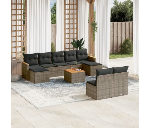 Set de sofás de jardín 10 pzas con cojines ratán sintético gris