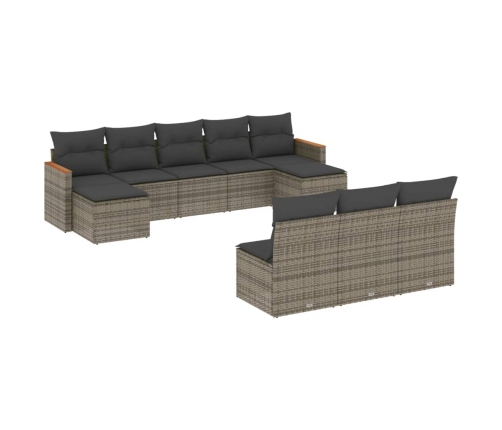 Set de sofás de jardín 10 pzas con cojines ratán sintético gris