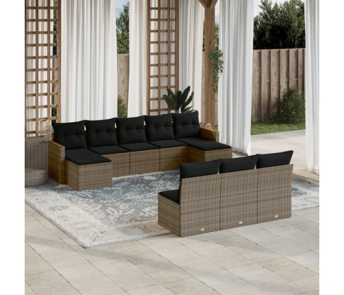 Set de sofás de jardín 10 pzas con cojines ratán sintético gris