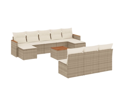 Set de sofás de jardín 11pzas con cojines ratán sintético beige