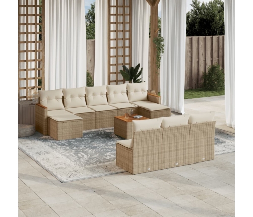 Set de sofás de jardín 11pzas con cojines ratán sintético beige