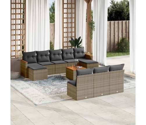 Set de sofás de jardín 11 pzas y cojines ratán sintético gris