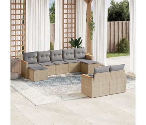 Juego de sofás jardín con cojines beige mezcla 9 pzas ratán PE