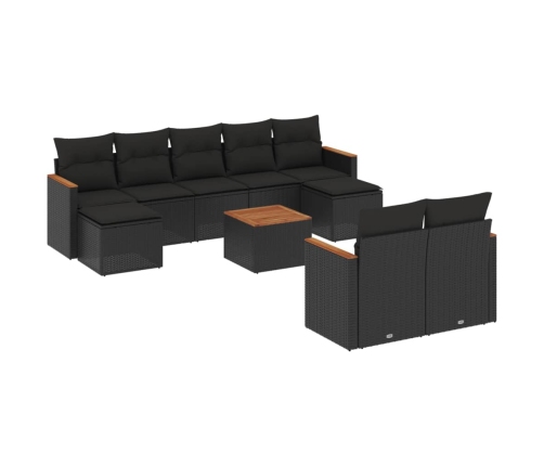 Set de sofás de jardín 10 pzas cojines ratán sintético negro