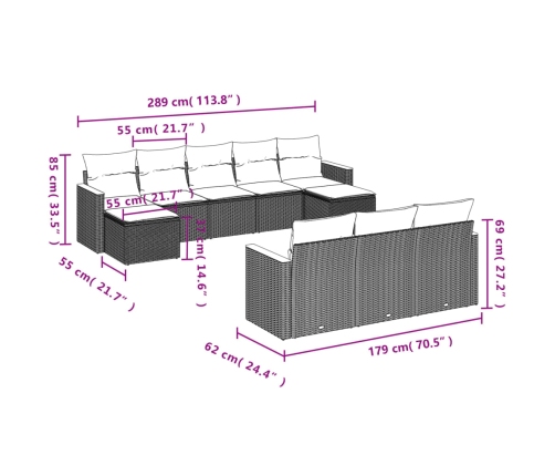 Set de sofás de jardín 10 pzas cojines ratán sintético negro
