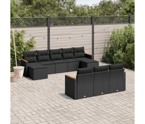 Set de sofás de jardín 10 pzas cojines ratán sintético negro