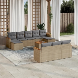 Juego de sofás jardín con cojines beige mezcla 11 pzas ratán PE