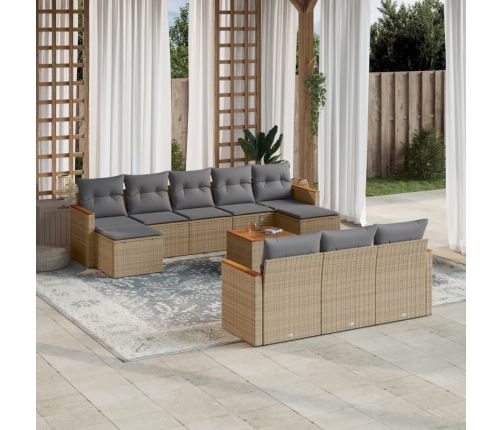 Juego de sofás jardín con cojines beige mezcla 11 pzas ratán PE