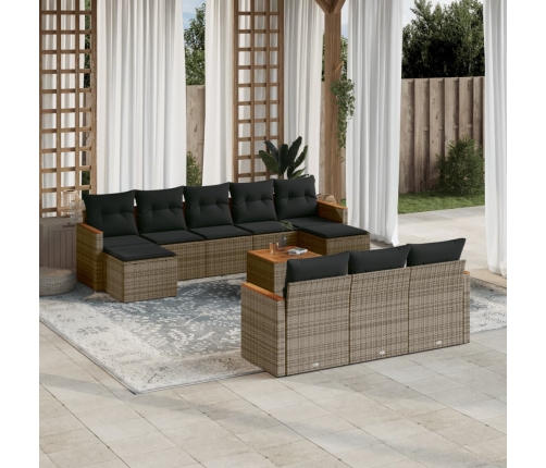 Set de sofás de jardín 11 pzas y cojines ratán sintético gris