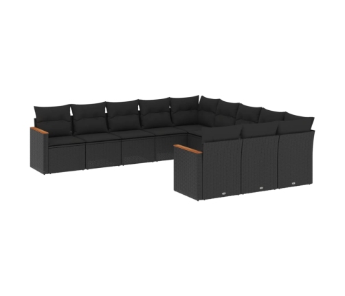 Set de sofás de jardín 11 pzas y cojines ratán sintético negro