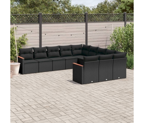 Set de sofás de jardín 11 pzas y cojines ratán sintético negro