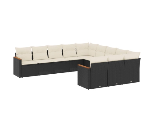 Set de sofás de jardín 11 pzas y cojines ratán sintético negro