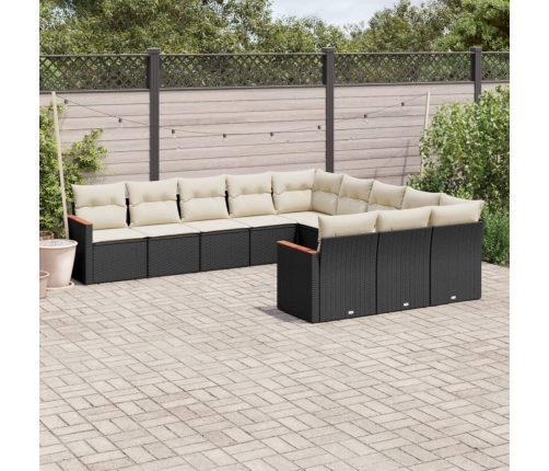 Set de sofás de jardín 11 pzas y cojines ratán sintético negro