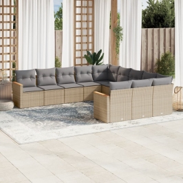 Juego de sofás jardín con cojines beige mezcla 11 pzas ratán PE