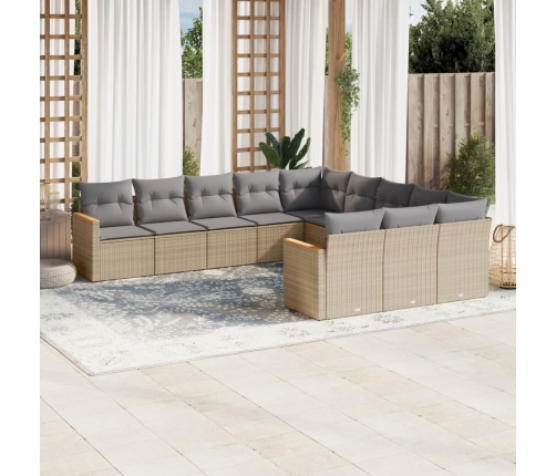 Juego de sofás jardín con cojines beige mezcla 11 pzas ratán PE