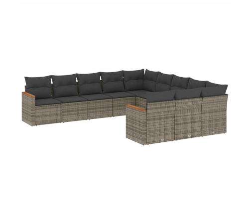 Set de sofás de jardín 11 pzas y cojines ratán sintético gris