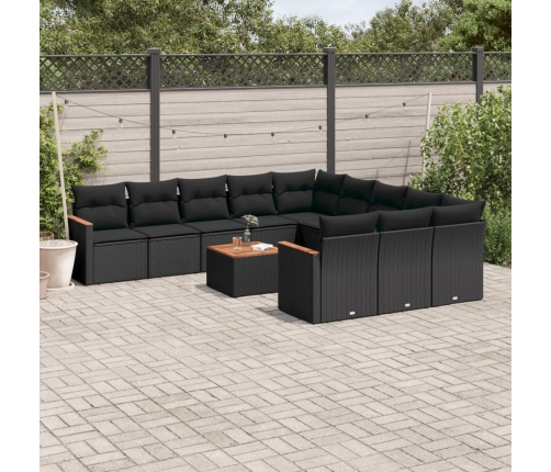 Set de sofás de jardín 12 piezas cojines ratán sintético negro