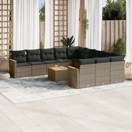 Set de sofás de jardín 12 pzas con cojines ratán sintético gris