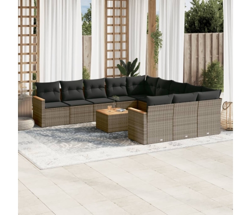 Set de sofás de jardín 12 pzas con cojines ratán sintético gris
