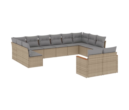 Juego de sofás jardín con cojines beige mezcla 12 pzas ratán PE
