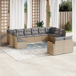 Juego de sofás jardín con cojines beige mezcla 12 pzas ratán PE