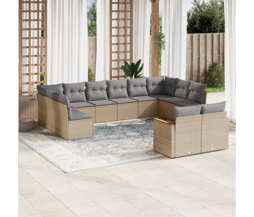 Juego de sofás jardín con cojines beige mezcla 12 pzas ratán PE