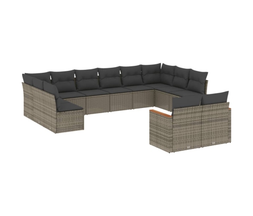 Set de sofás de jardín 12 pzas con cojines ratán sintético gris