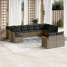 Set de sofás de jardín 12 pzas con cojines ratán sintético gris
