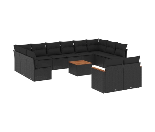Set de sofás de jardín y cojines 13 pzas ratán sintético negro