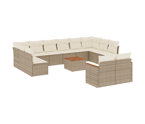 Set sofás de jardín con cojines 13 pzas ratán sintético beige