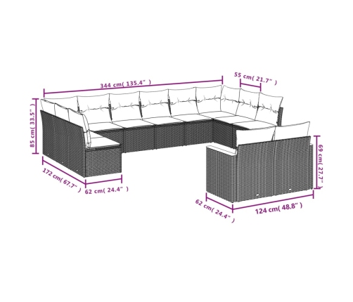Set sofás de jardín con cojines 13 pzas ratán sintético beige