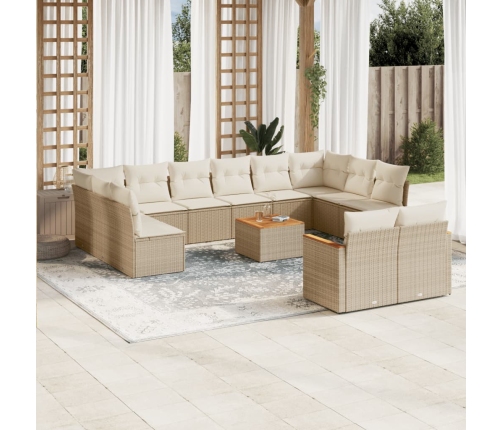 Set sofás de jardín con cojines 13 pzas ratán sintético beige