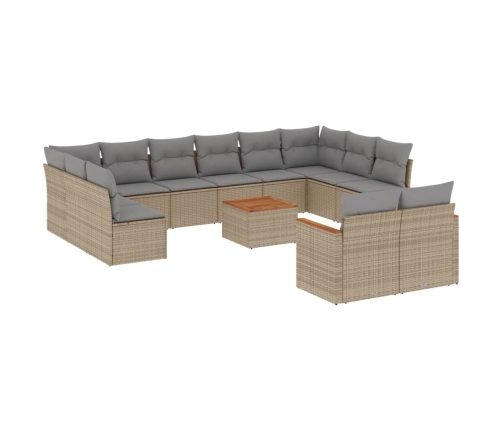 Juego de sofás jardín con cojines beige mezcla 13 pzas ratán PE