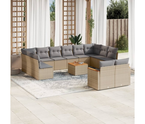 Juego de sofás jardín con cojines beige mezcla 13 pzas ratán PE