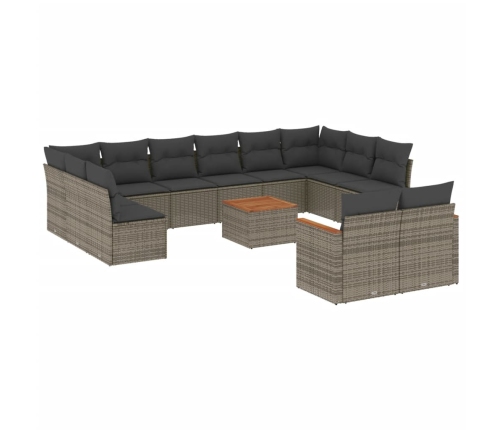 Set sofás de jardín con cojines 13 piezas ratán sintético gris