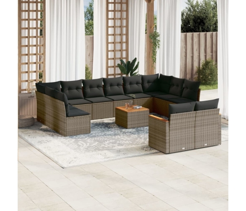 Set sofás de jardín con cojines 13 piezas ratán sintético gris
