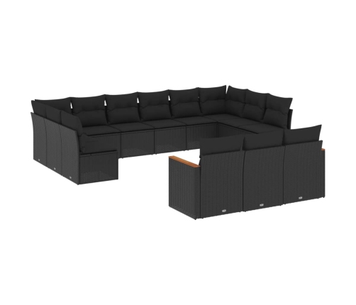 Set de sofás de jardín y cojines 13 pzas ratán sintético negro