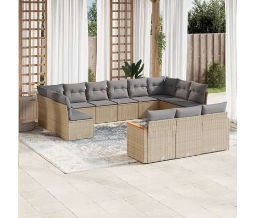 Juego de sofás jardín con cojines beige mezcla 13 pzas ratán PE