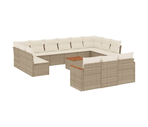 Set sofás de jardín 14 pzas con cojines ratán sintético beige