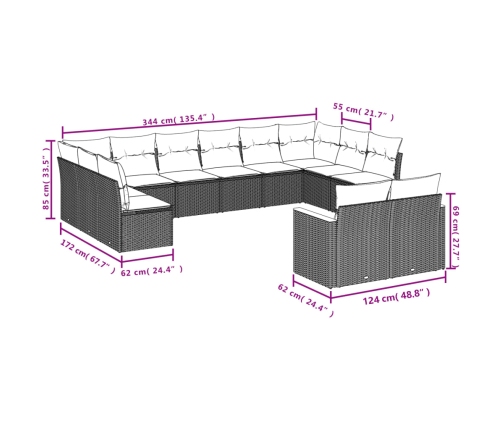 Set sofás de jardín 14 pzas con cojines ratán sintético beige
