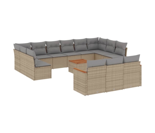 Set sofás jardín 14 pzas y cojines ratán sintético beige mezcla
