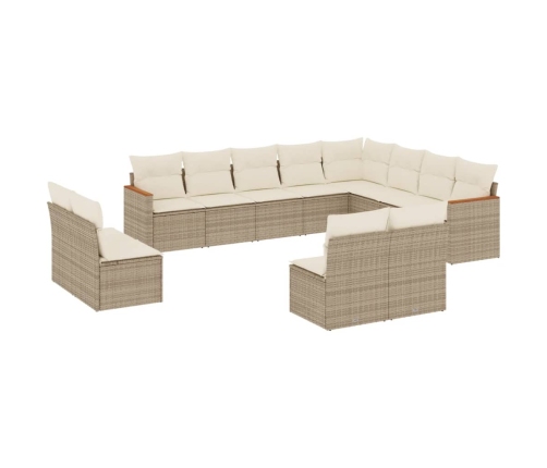 Set de sofás de jardín 12 pzas y cojines ratán sintético marrón