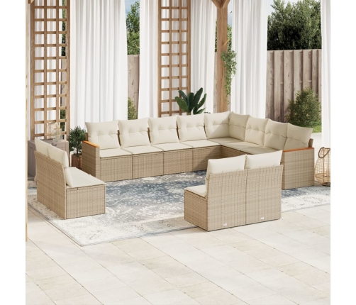 Set de sofás de jardín 12 pzas y cojines ratán sintético marrón