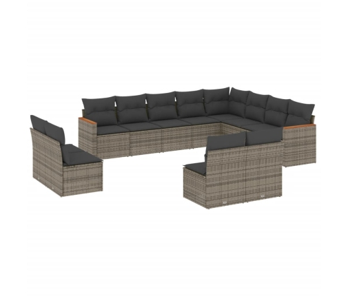Set de sofás de jardín 12 pzas con cojines ratán sintético gris