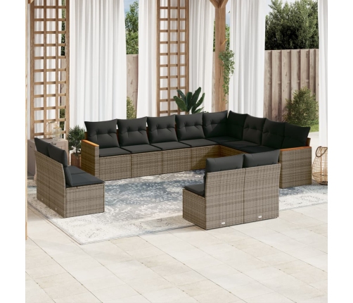 Set de sofás de jardín 12 pzas con cojines ratán sintético gris