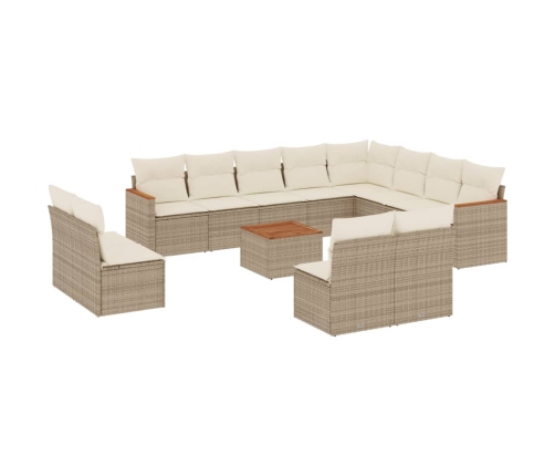 Set sofás de jardín con cojines 13 pzas ratán sintético beige