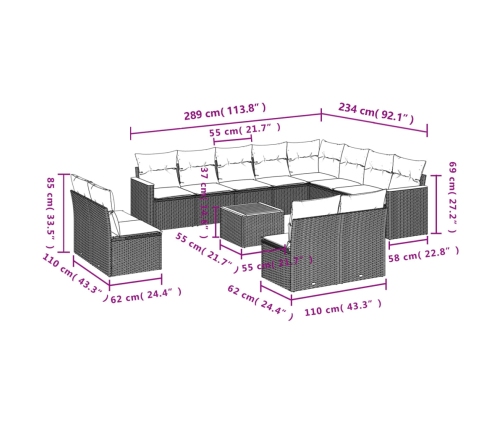 Set sofás de jardín con cojines 13 pzas ratán sintético beige