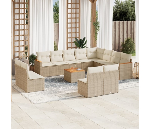 Set sofás de jardín con cojines 13 pzas ratán sintético beige