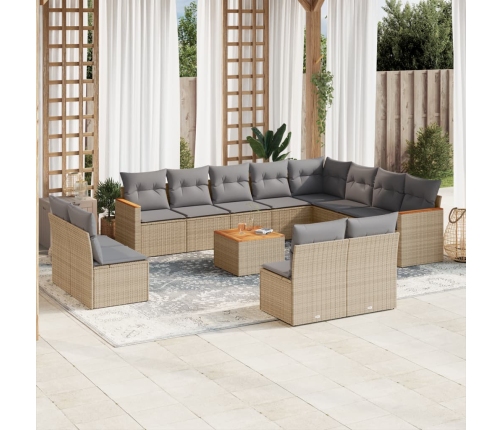 Juego de sofás jardín con cojines beige mezcla 13 pzas ratán PE