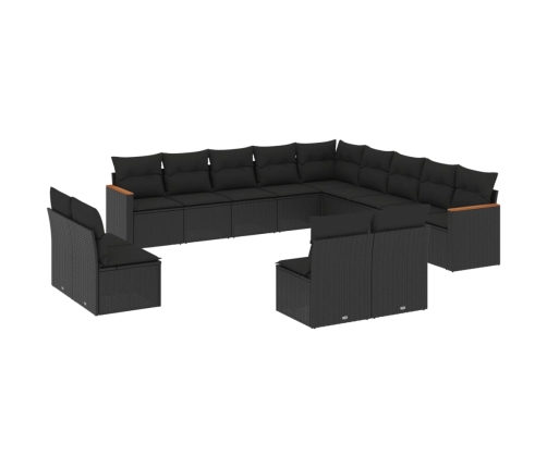 Set de sofás de jardín y cojines 13 pzas ratán sintético negro